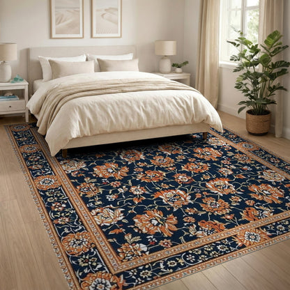 Navy Blue Floral Persian Blue and Teal Area Rug
