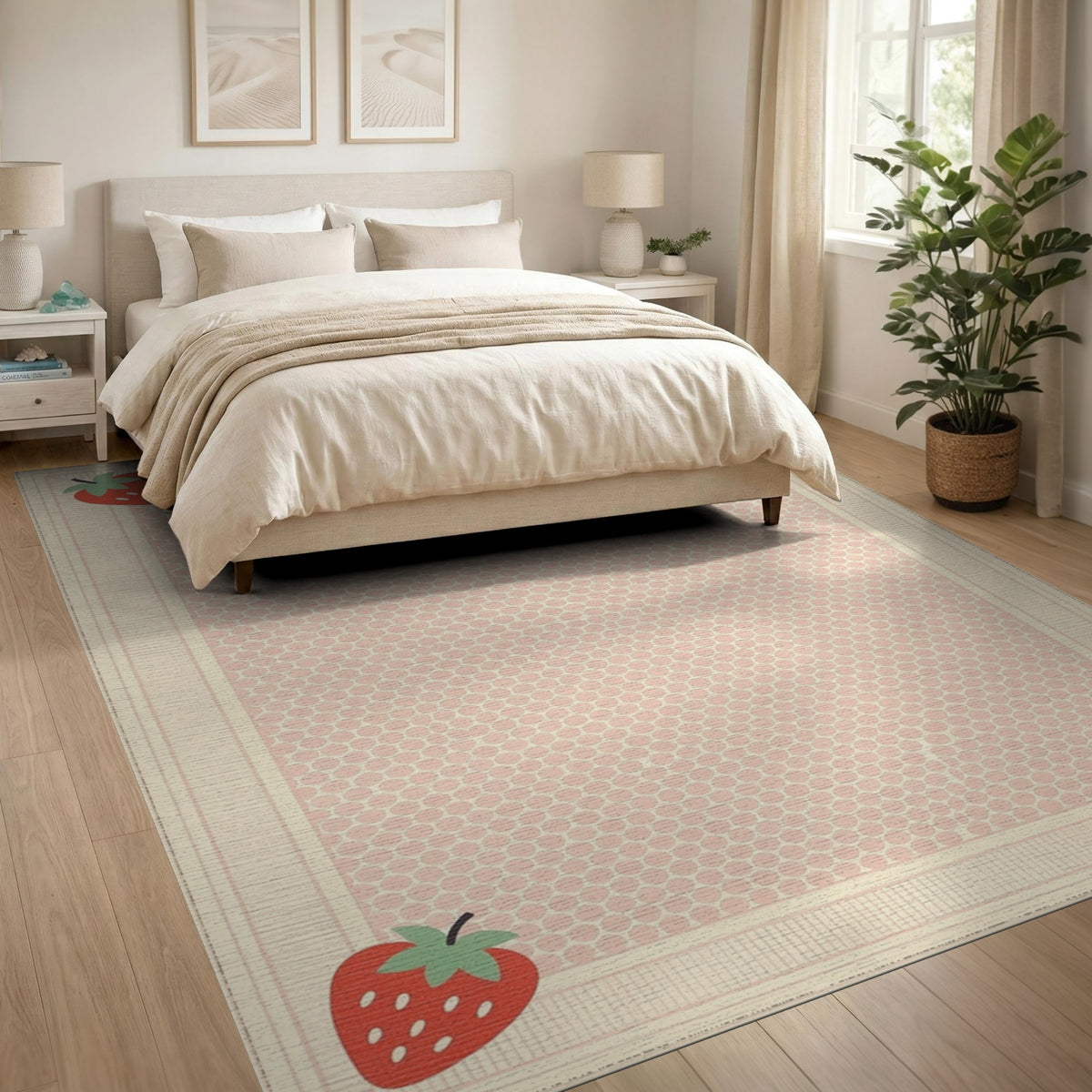 Strawberry Pink Polka Dot Washable Area Rug