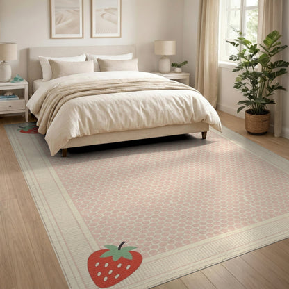 Strawberry Pink Polka Dot Washable Area Rug