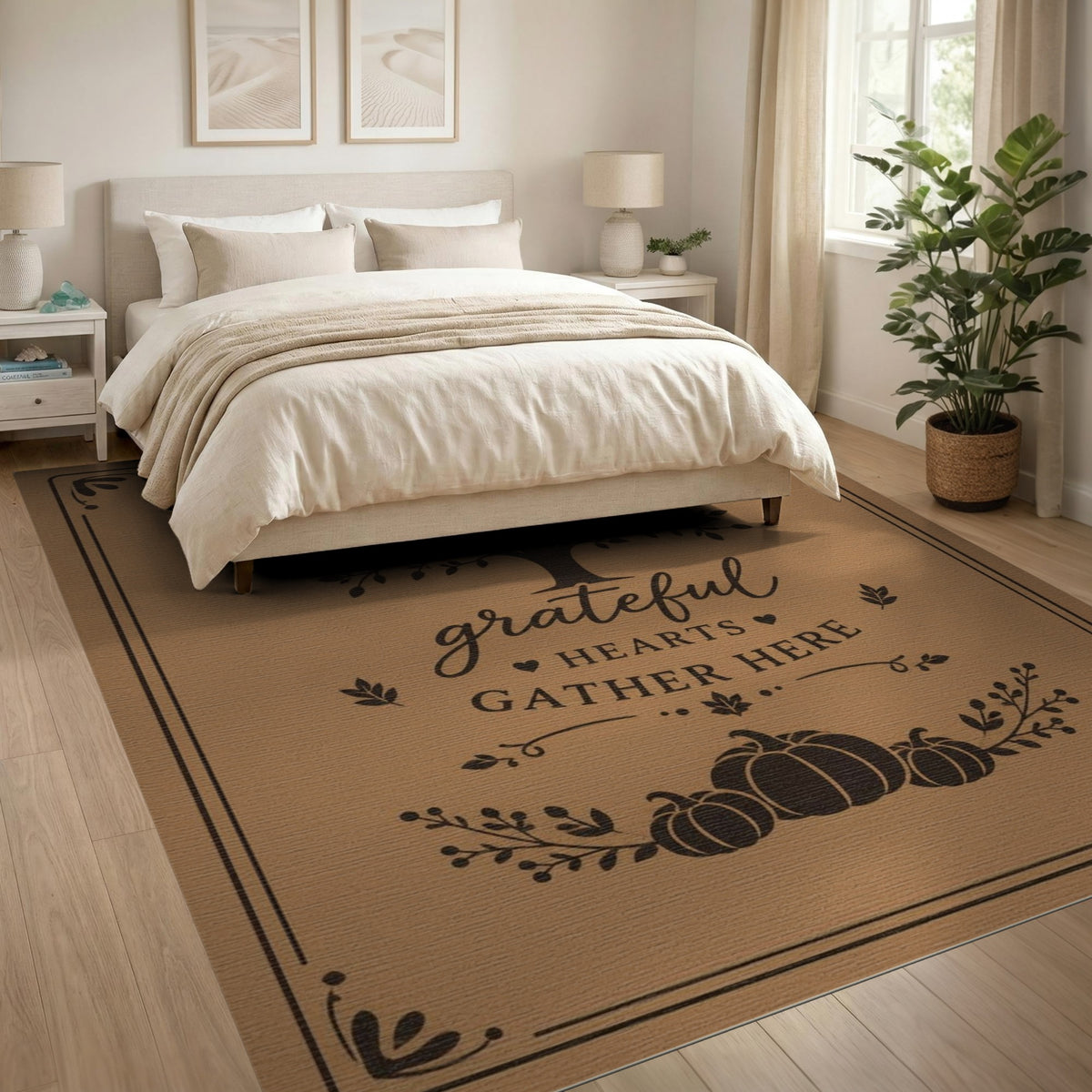 Grateful Hearts Gather Here Tree Pumpkin Area Rug
