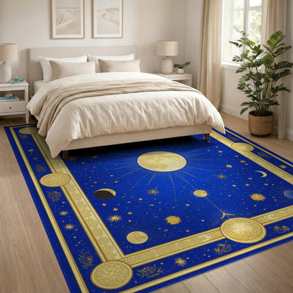 Celestial Moon Phase Blue Area Rug