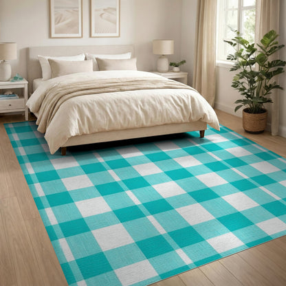 Blue and Teal Checkered Geometric Area Rug