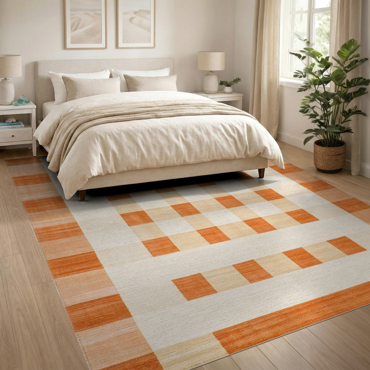 Orange Geometric Modern Orange Geometric Checkered Area Rug