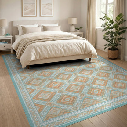 Blue Teal Geometric Diamond Geometric Modern Area Rug