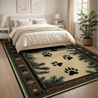 Bear Paw Tracks Pine Border Area Rug