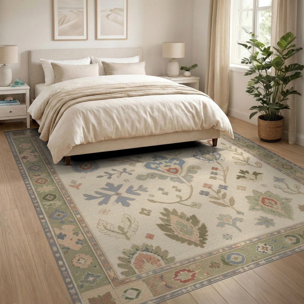 Vintage Floral Beige Area Rug