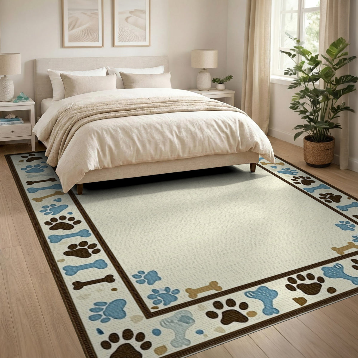 Blue Paw Print Bone Kids Area Rug