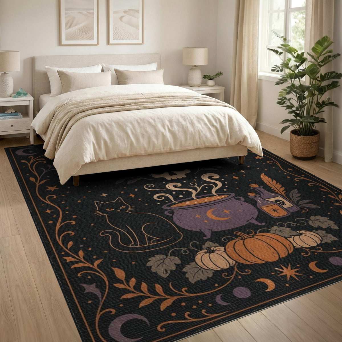 Multi-color and Patterns Mystic Cauldron Black Cat Area Rug