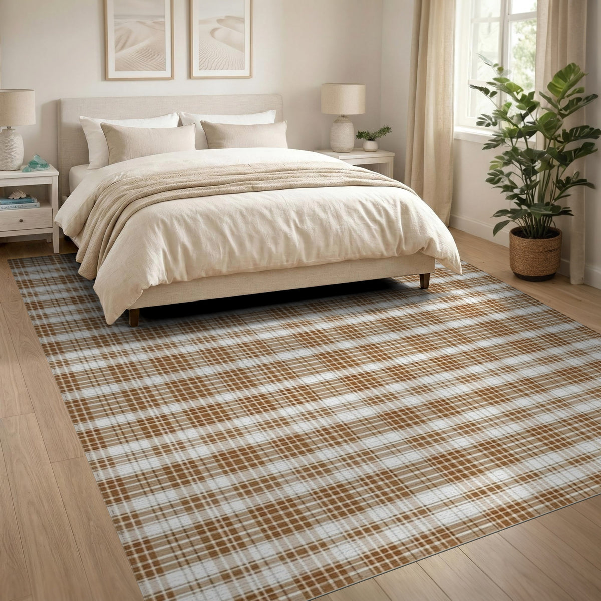 Brown Checkered Area Rug