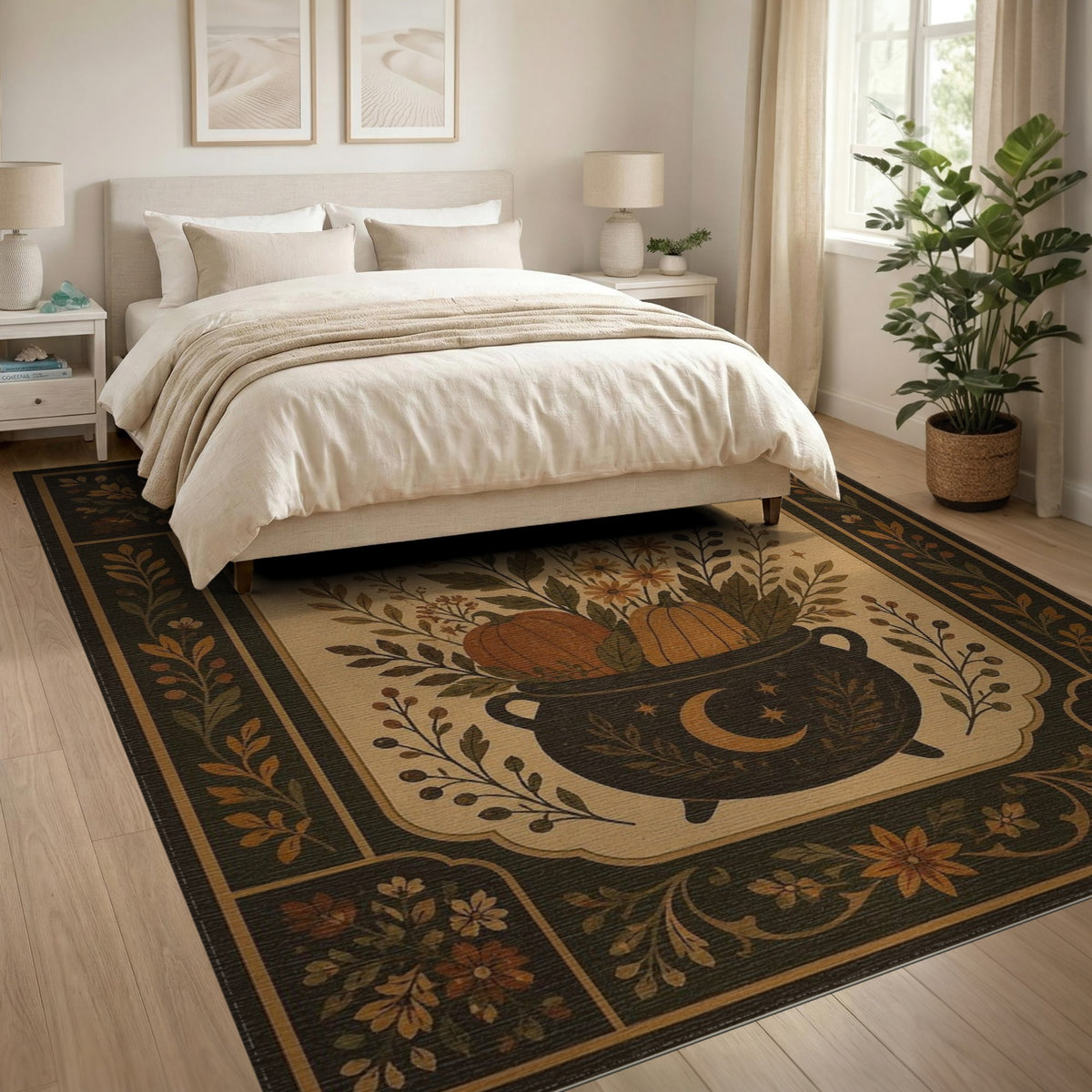 Vintage Cauldron Pumpkin Floral Area Rug