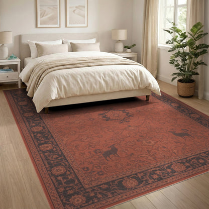 Red Persian Deer Area Rug