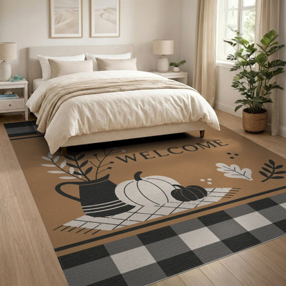 Rustic Farmhouse Welcome Pumpkins Area Rug