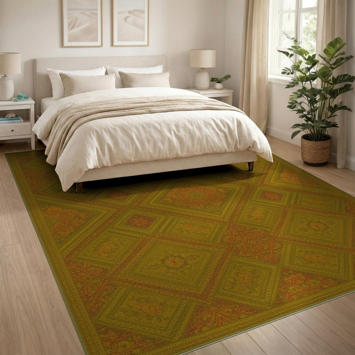 ODIKA Olive Green Diamond Persian Rug