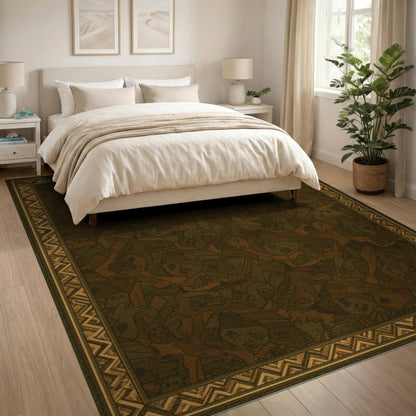 Brown Tribal Area Rug with Zigzag Border