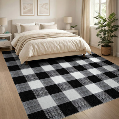 Black and White Black and White Checkered Geometric Area Rug