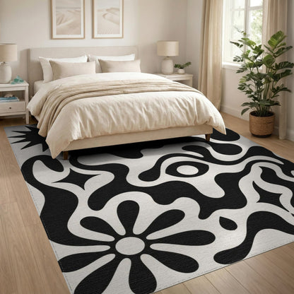 Abstract Area Black White Abstract Organic Area Rug