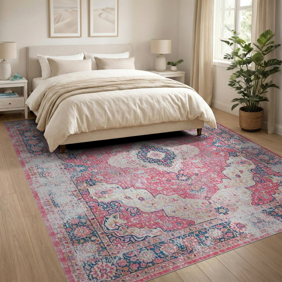 Medallion Distressed Vintage Pink Distressed Vintage Medallion Area Rug