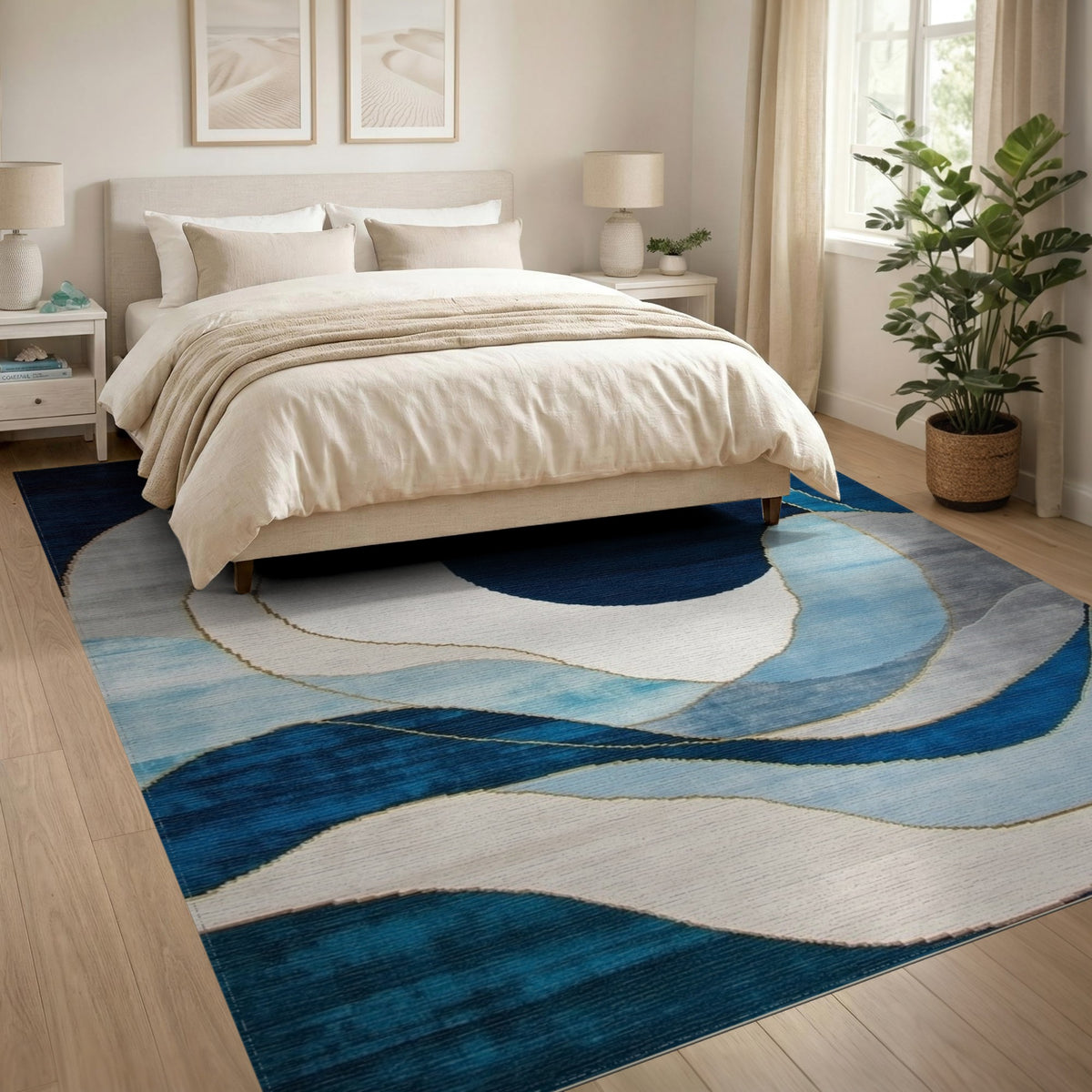 Blue Abstract Swirl Area Rug