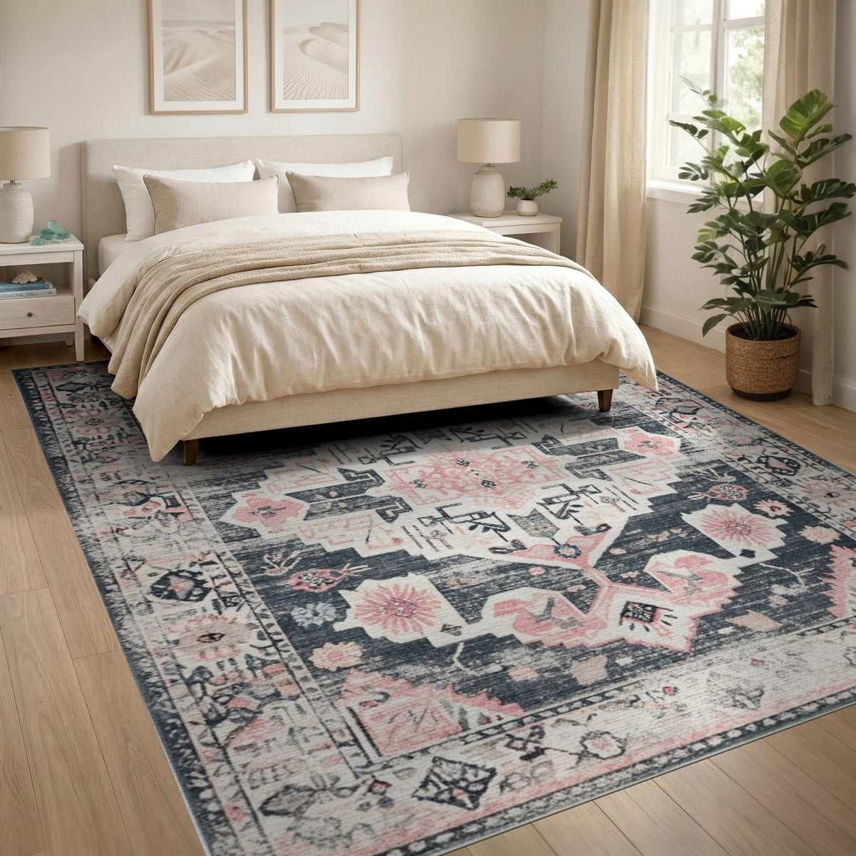 Pink Distressed Vintage Pink Area Rug