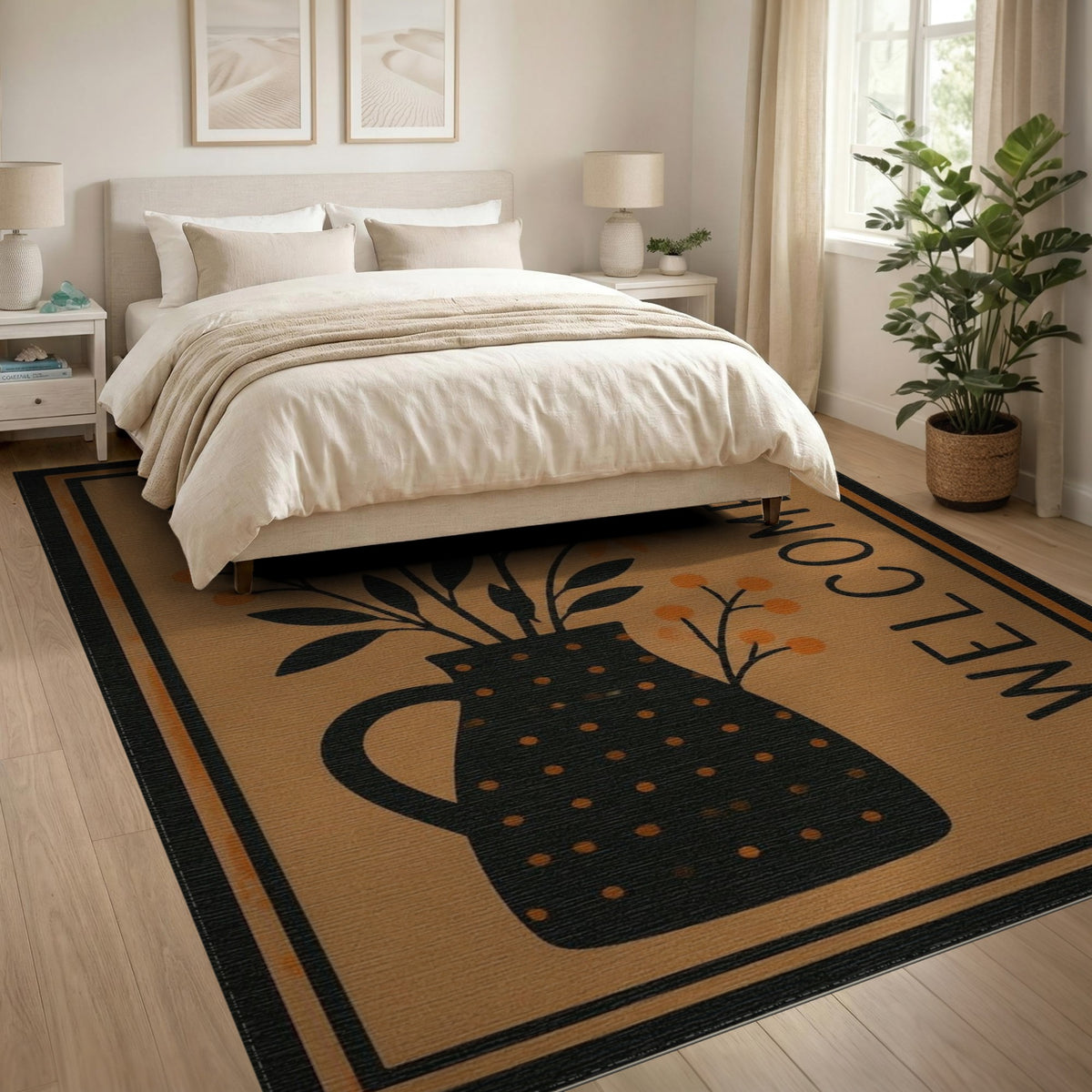Orange Daisy Pitcher Welcome Area Rug