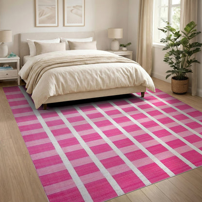 Pink Gradient Striped Geometric Area Rug