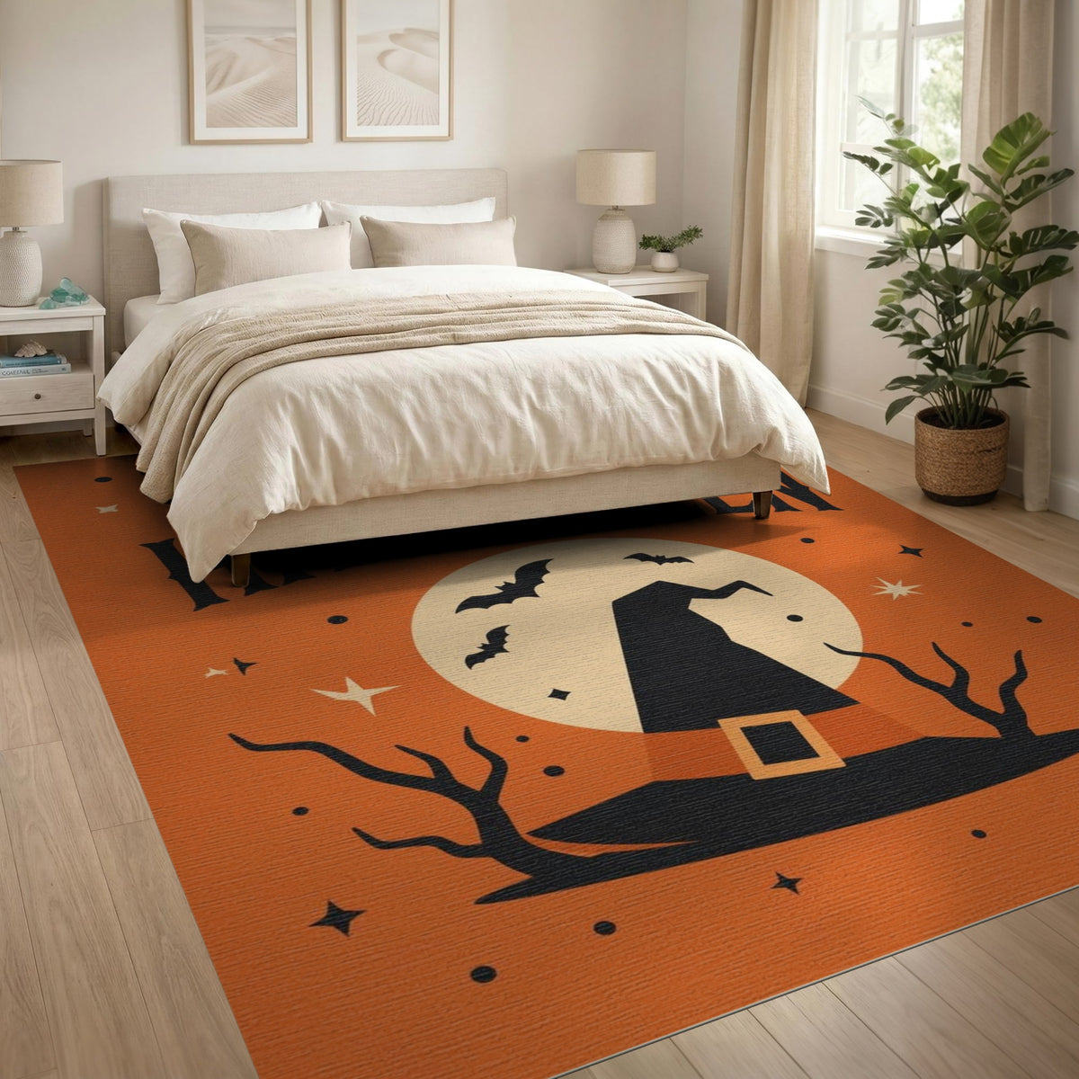 Happy Halloween Witch Hat Orange Area Rug