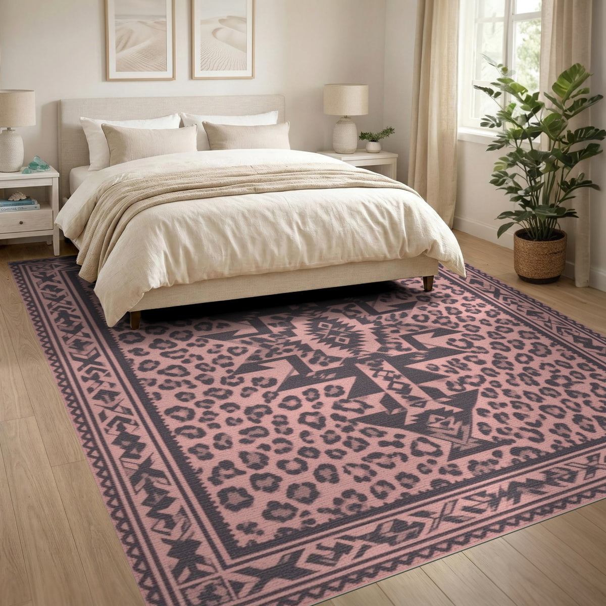 Pink Tribal Leopard Area Rug
