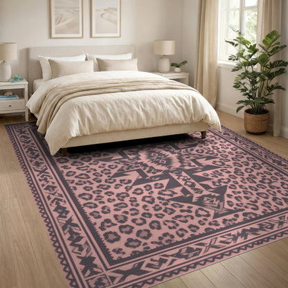 Pink Tribal Leopard Area Rug