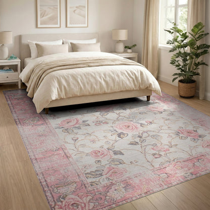 Pink Rose Floral Vintage No. 48 Area Rug