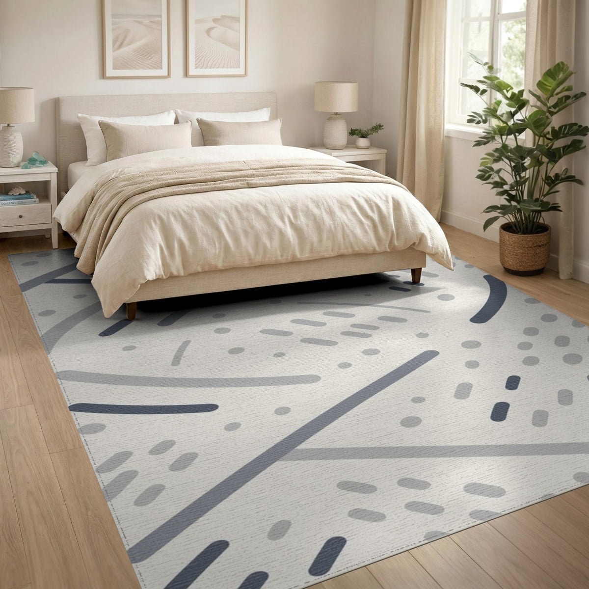 Grey Abstract Lines Washable Area Rug