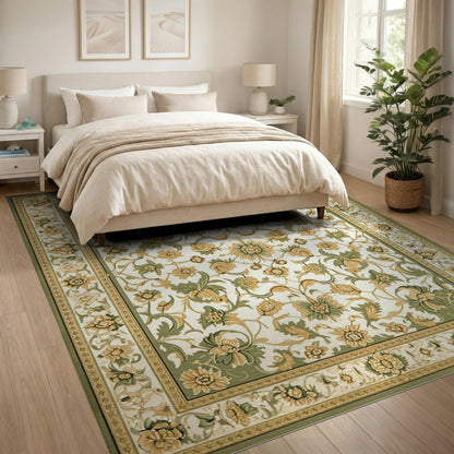 Green Floral Vintage Area Rug