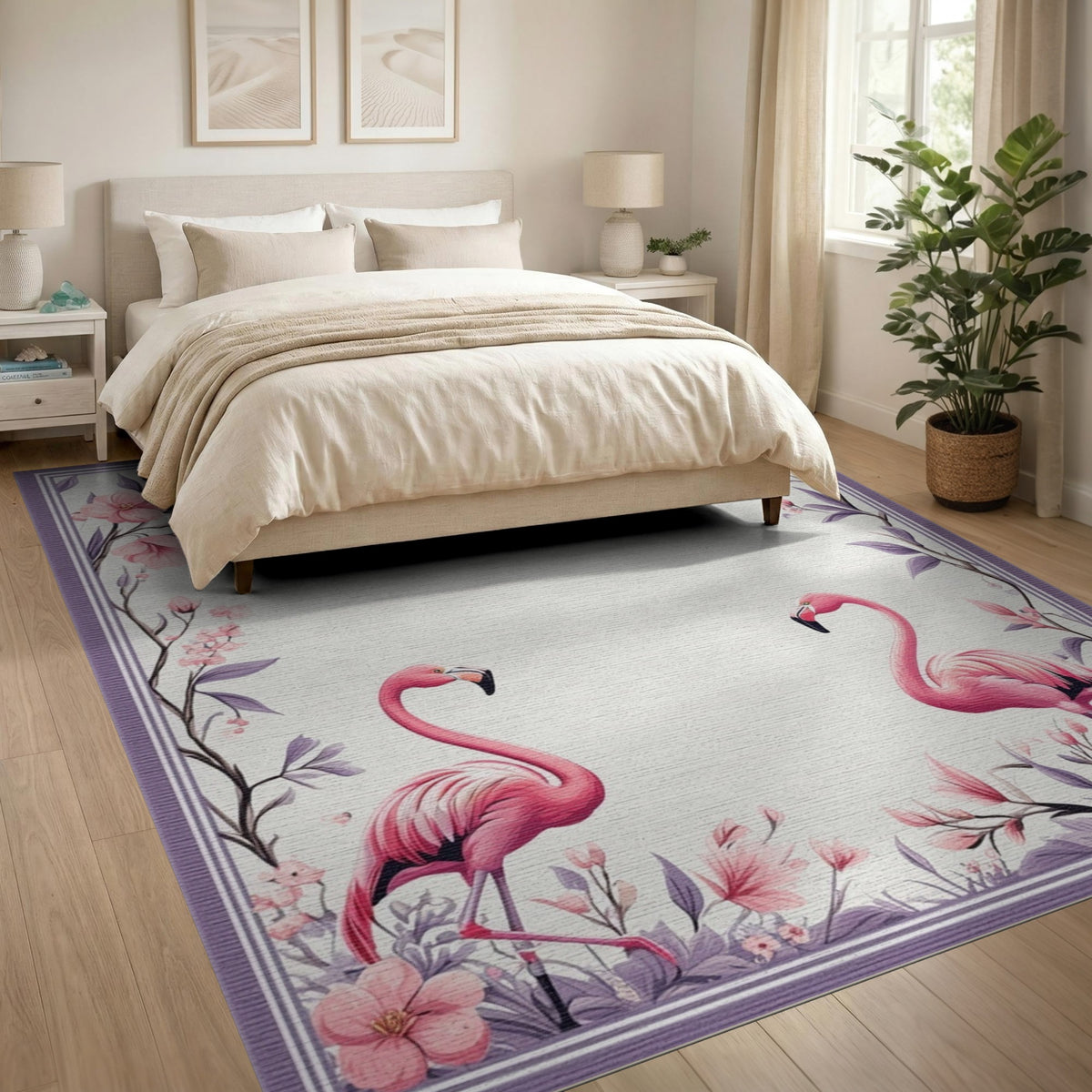 Pink Flamingo Floral Pink Area Rug