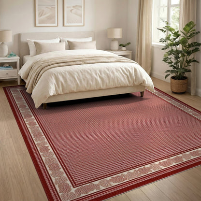 Red Traditional Persian Area Rug with Ornate Border