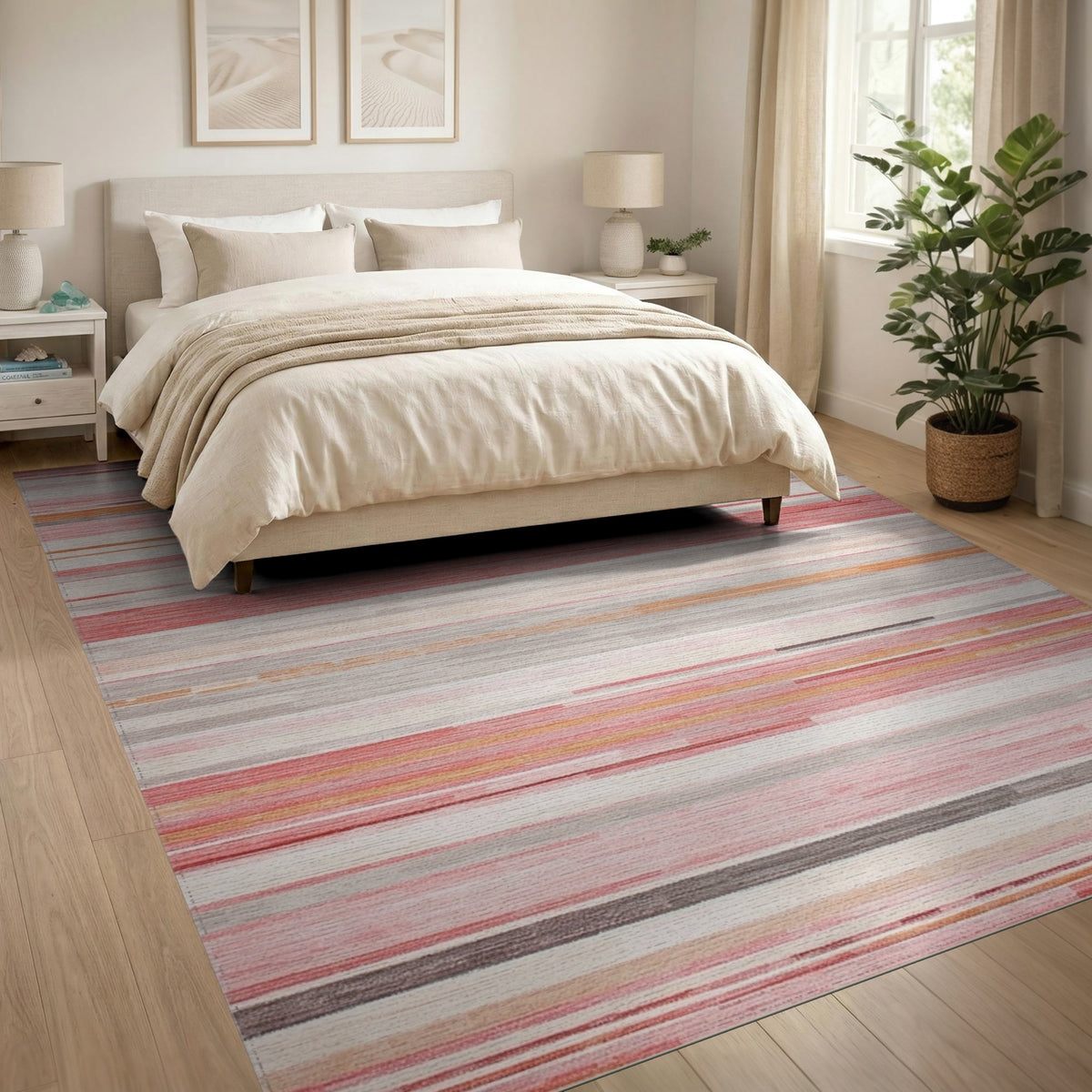 Blush Pink Striped Abstract Area Rug