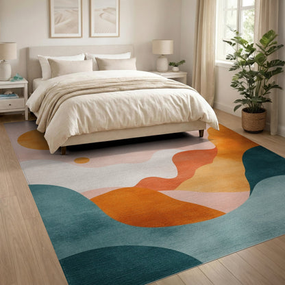 Abstract Pink Orange Wave Area Rug