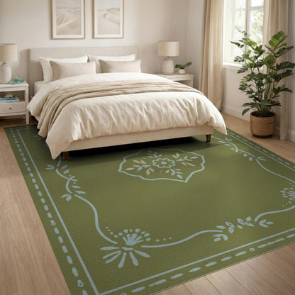 Sage Green Vintage Floral Medallion Rug