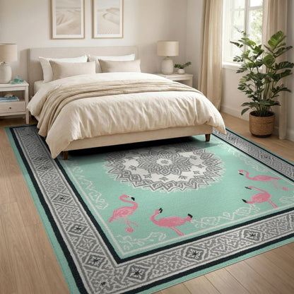 Flamingo Teal Mandala Area Rug