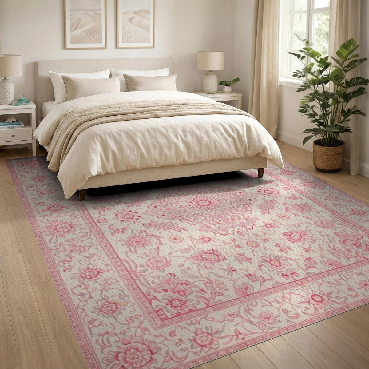 Pink Floral Vintage Area Rug