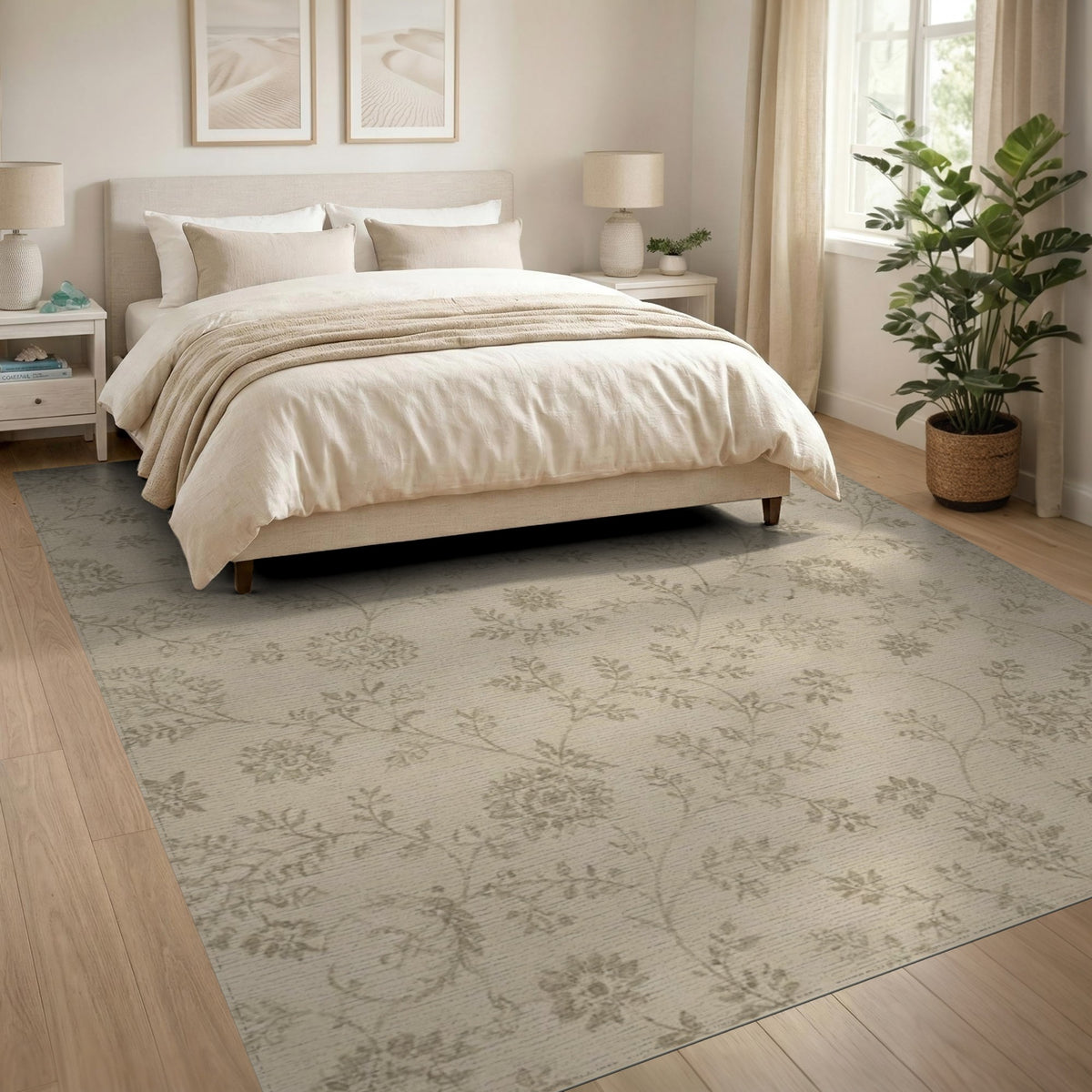 Beige Grey Floral Vintage Area Rug