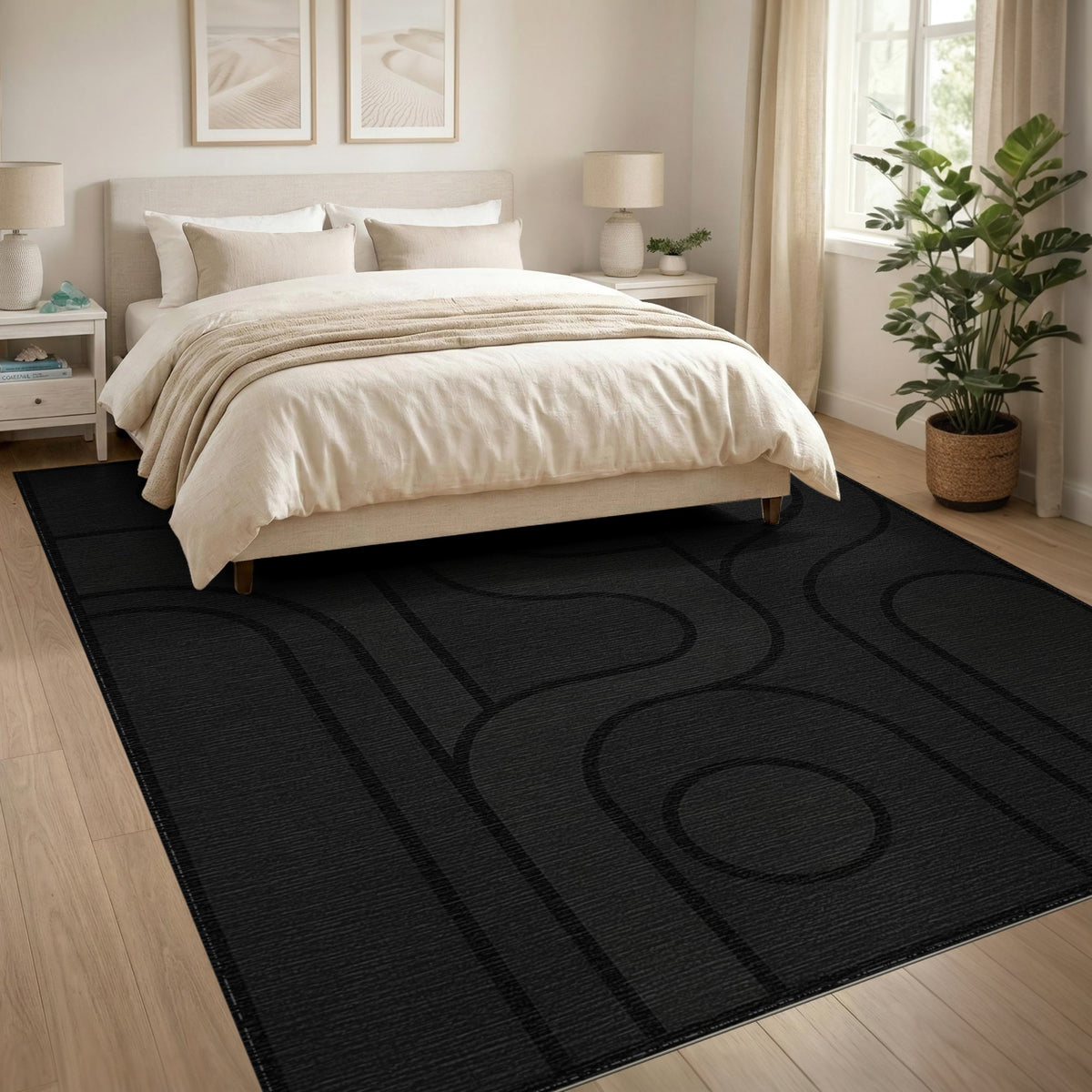 Black Geometric Abstract Area Rug