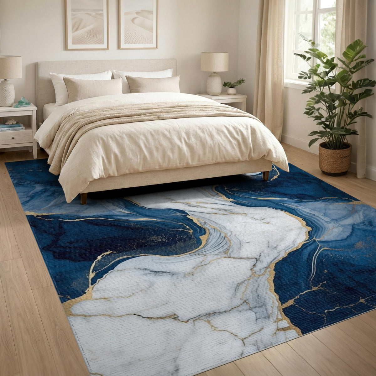Navy Blue and Teal Navy Blue Gold Marble Abstract Area Rug