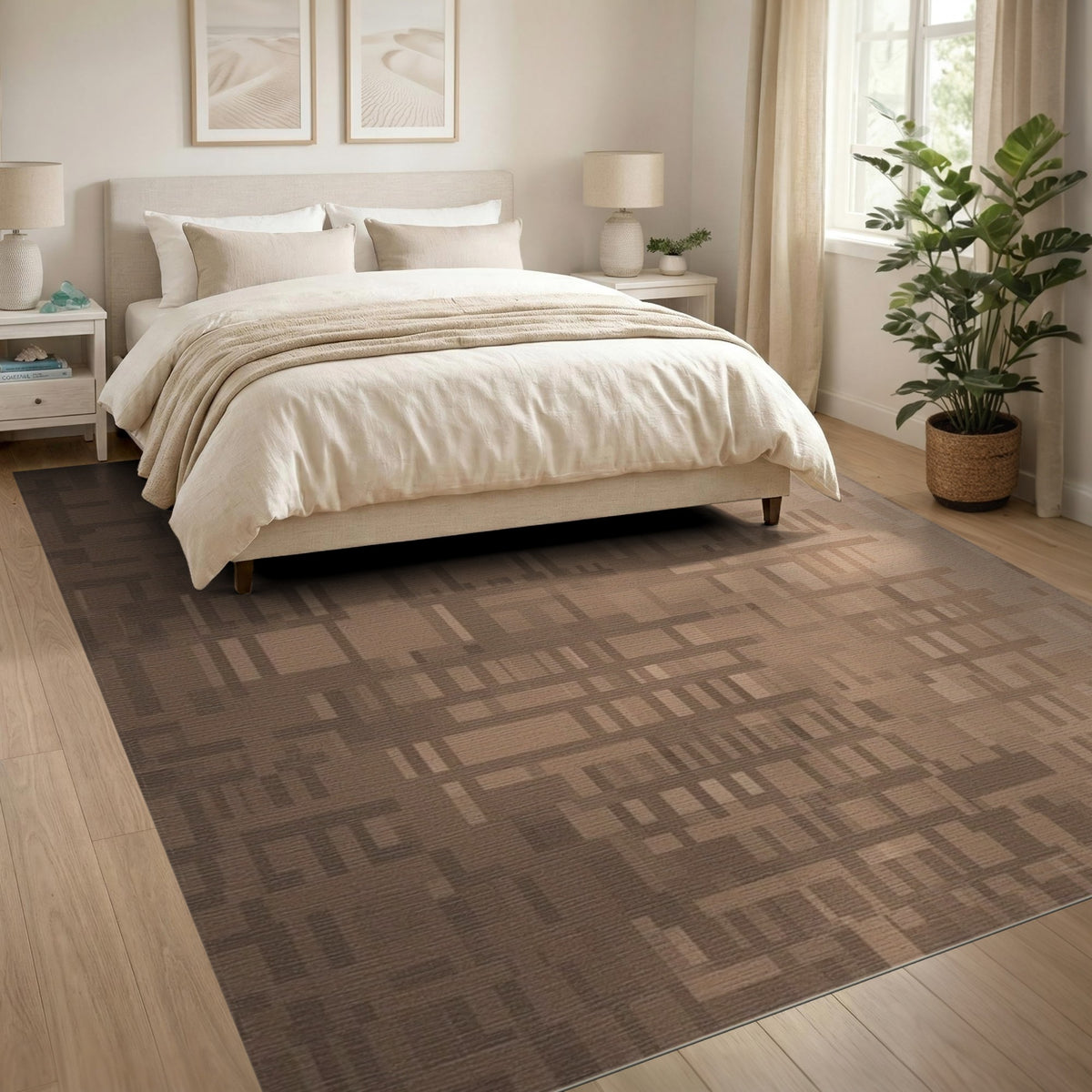Brown Geometric Brown and Tan Area Rug