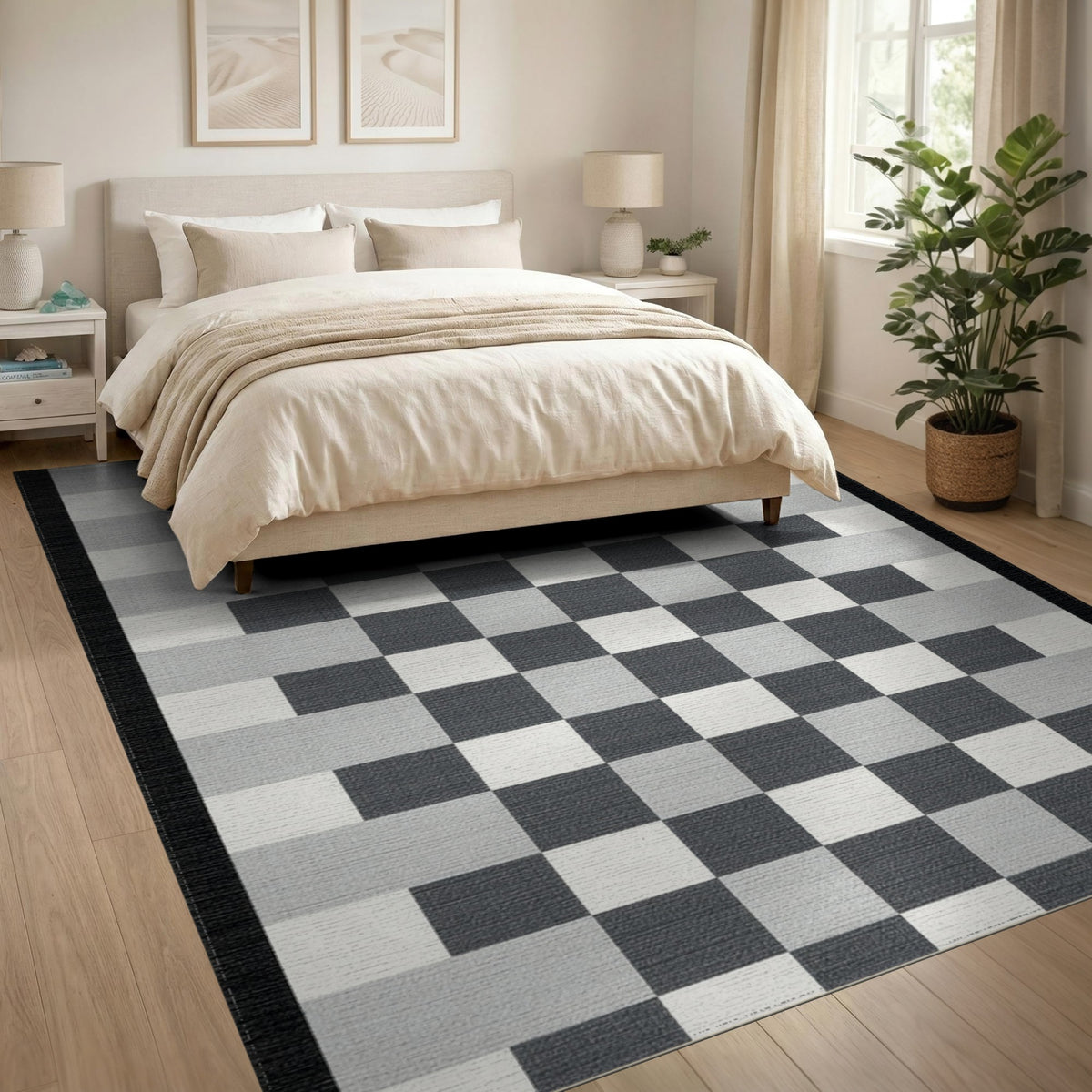 Black White Gradient Checkered Geometric Area Rug