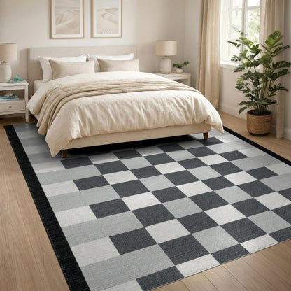 Black White Gradient Checkered Geometric Area Rug