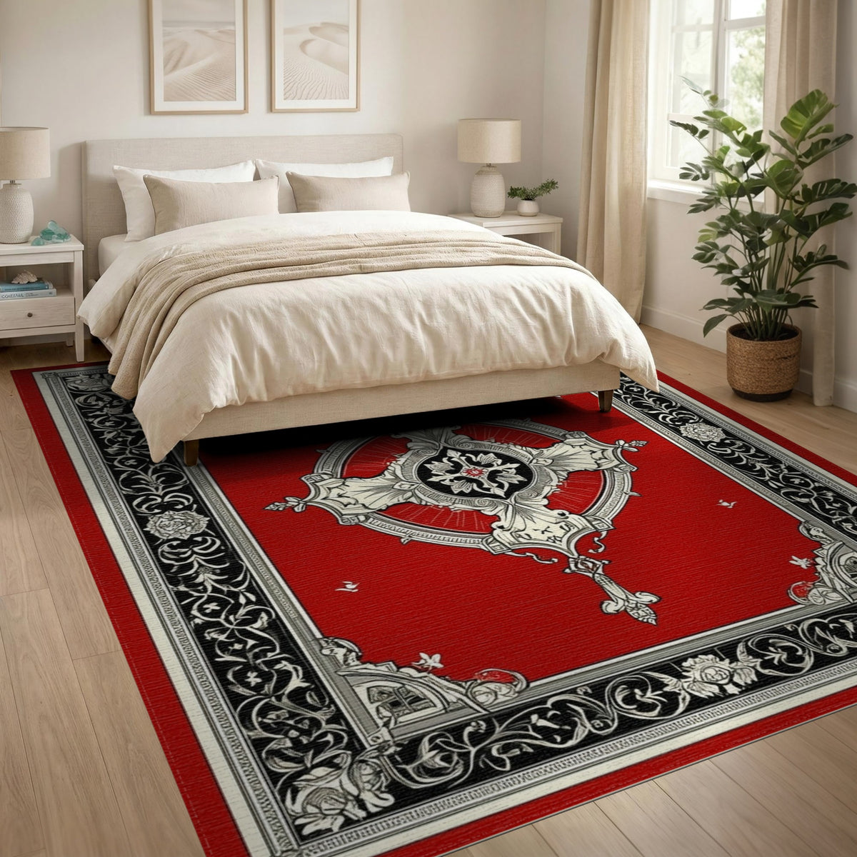 Red Traditional Persian Red Ornate Medallion Persian Area Rug