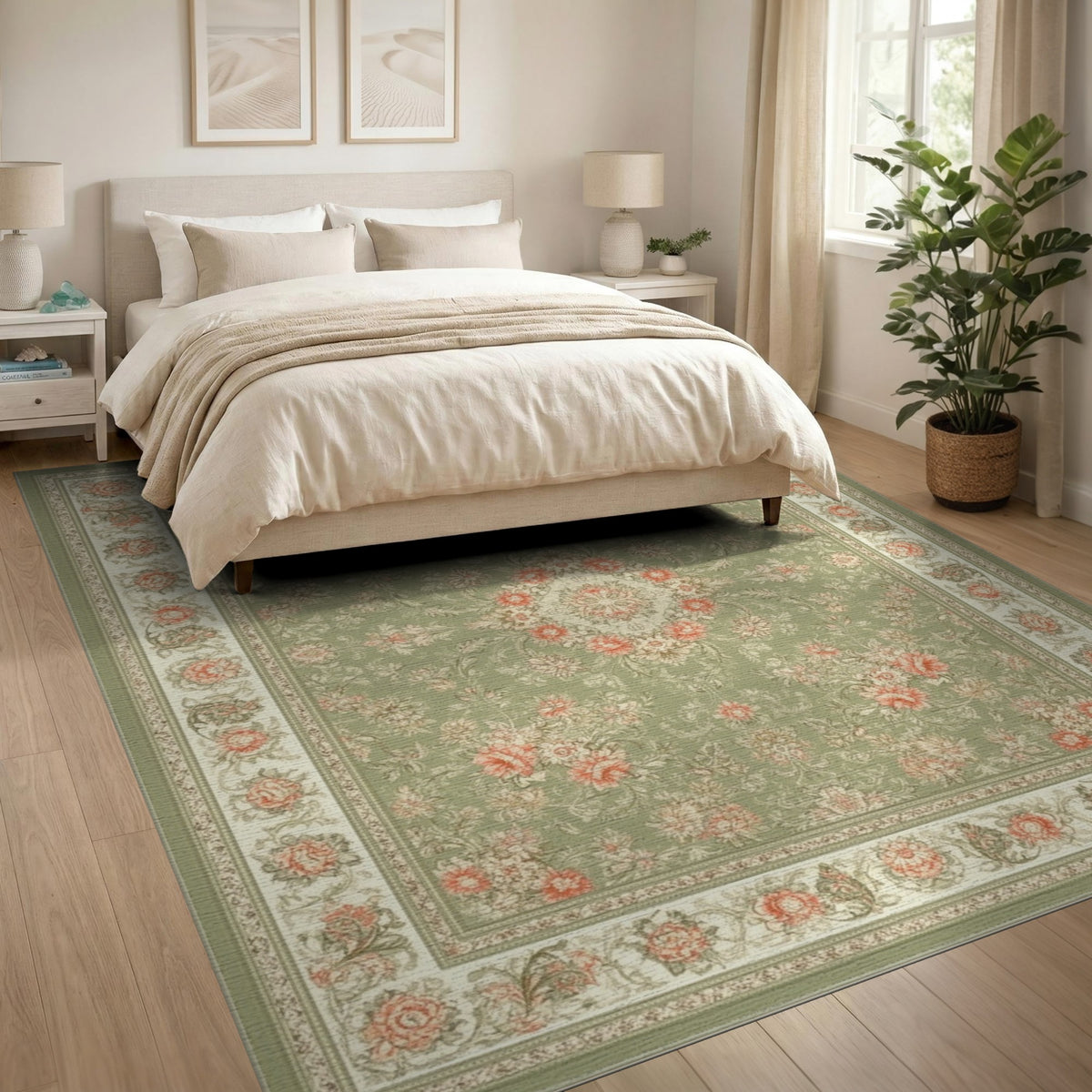 Sage Green Floral Vintage Area Rug