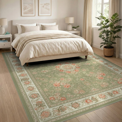 Sage Green Floral Vintage Area Rug