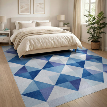Blue Geometric Diamond Area Rug