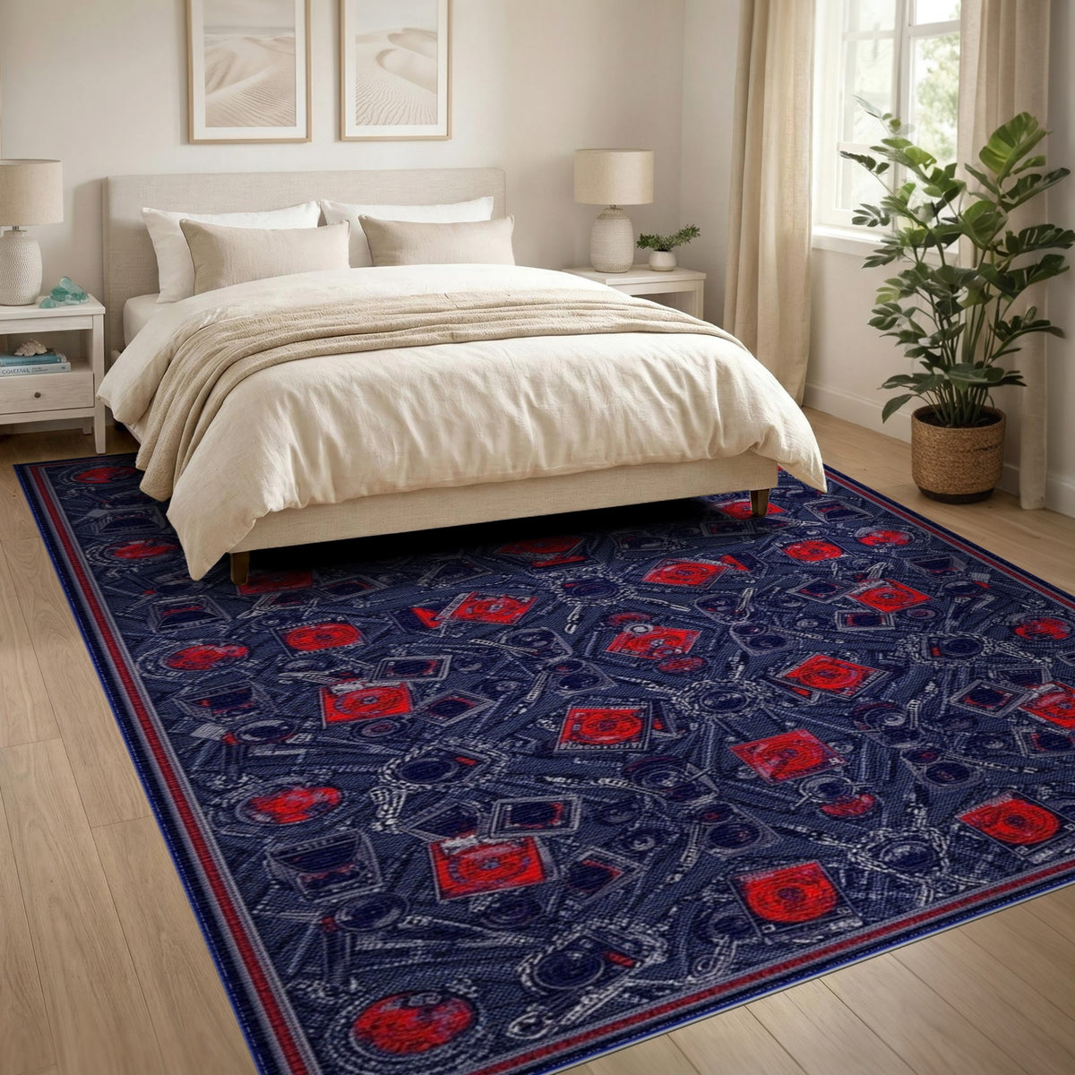 Red Camera Motif Area Rug