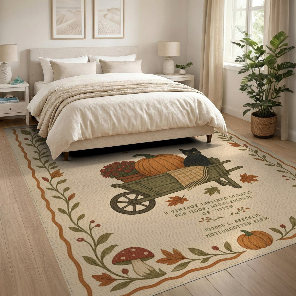 Vintage Halloween Farm Wheelbarrow Rug